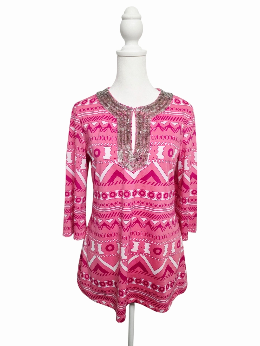 INC International Concepts Pink Geometric Embellished Tunic Top - Size M